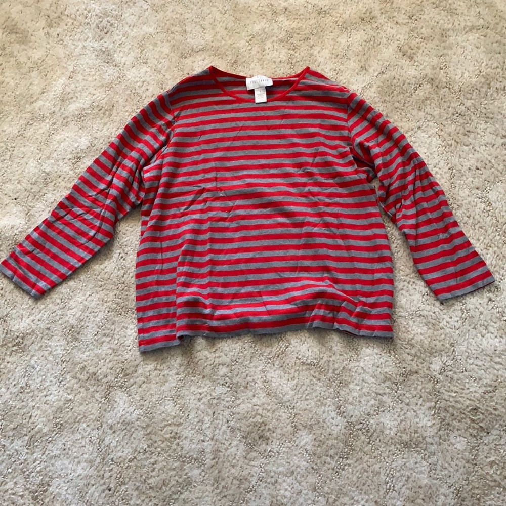 Red and grey stripes long sleeve top. Size 1x.